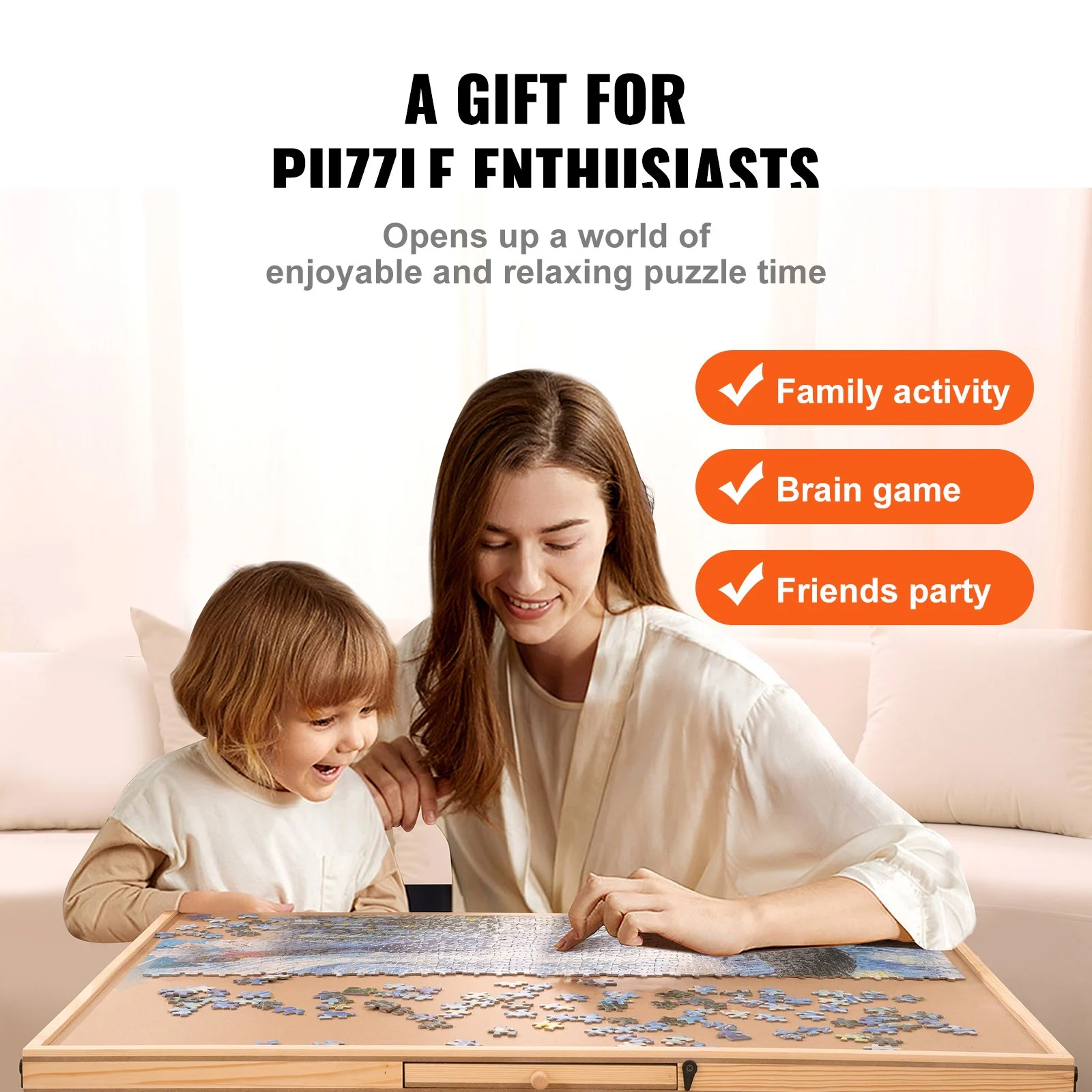 HONEY JOY 1000 PCS Portable Puzzle Table, 3-Angle Adjustable Jigsaw Board with A