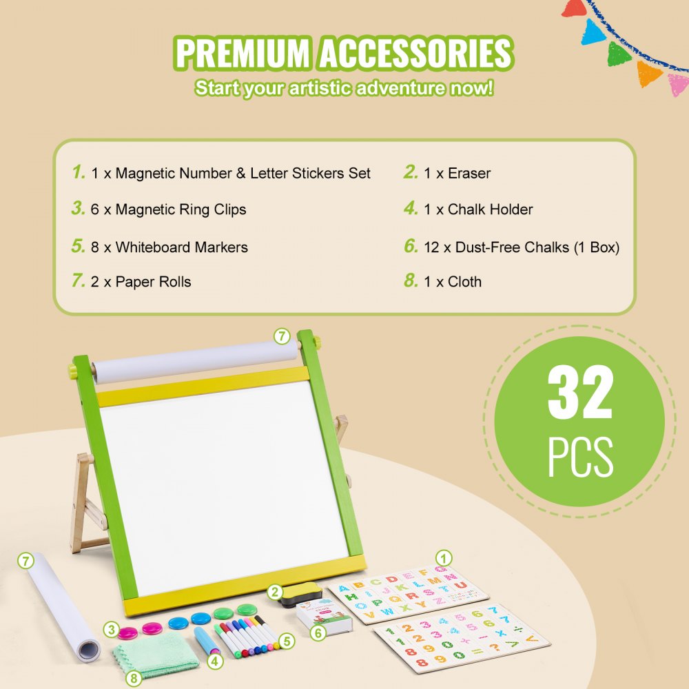 VEVOR 3-in-1 Kids Art Easel Double-Sided Wooden Magnetic Whiteboard Chalkboard - Multicolor 2 main image 0