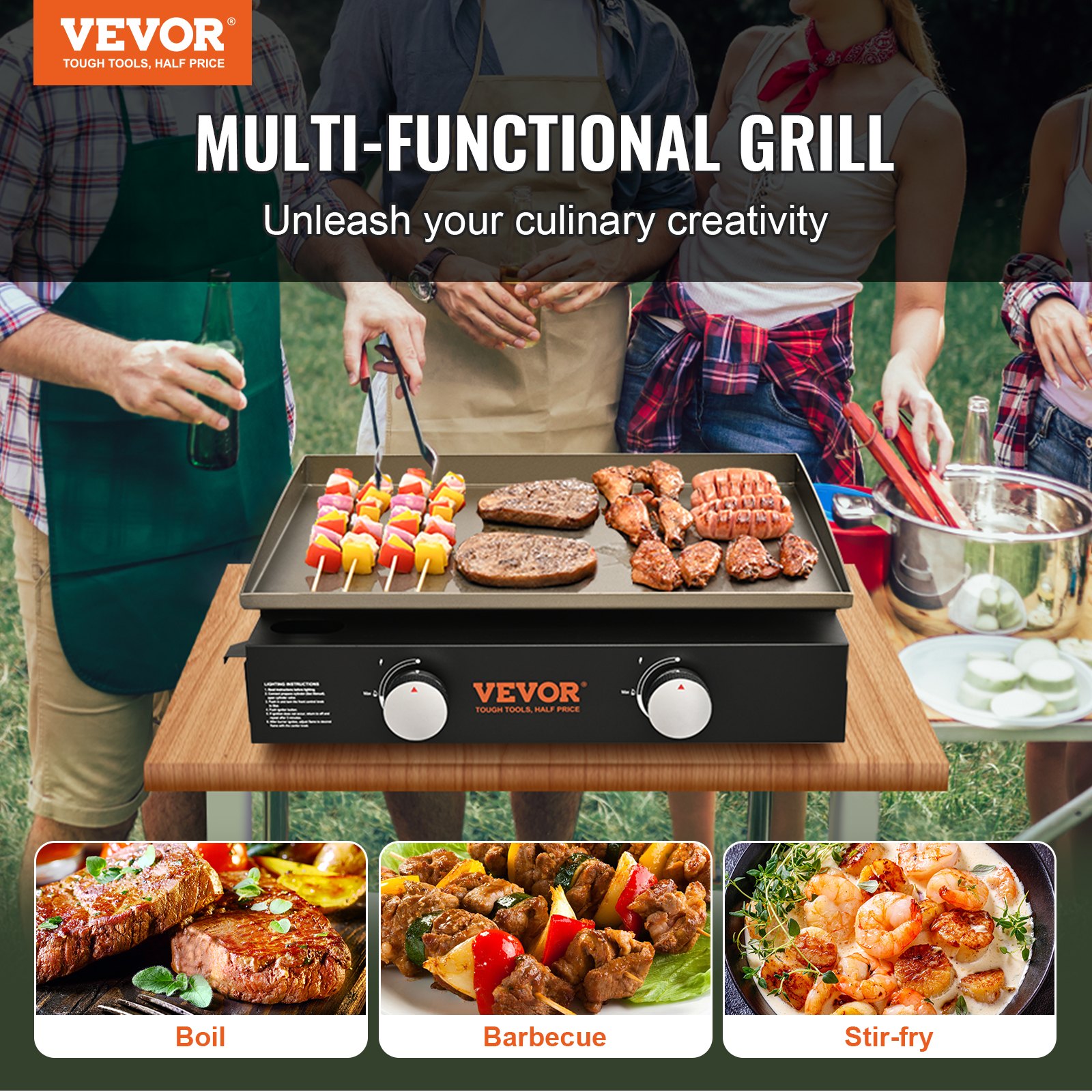 Vevor Commercial Griddle 22 4 Heavy Duty Manual Flat Top Griddle Countertop Gas Grill With