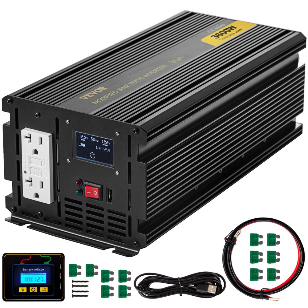 VEVOR Power Inverter, 3600W Modified Sine Wave Inverter, DC 12V to AC ...