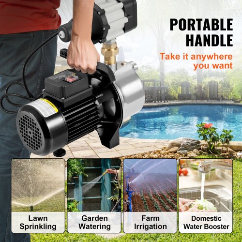 Vevor Shallow Well Pump Portable Jet Pump W  Auto Controller 1.5hp 