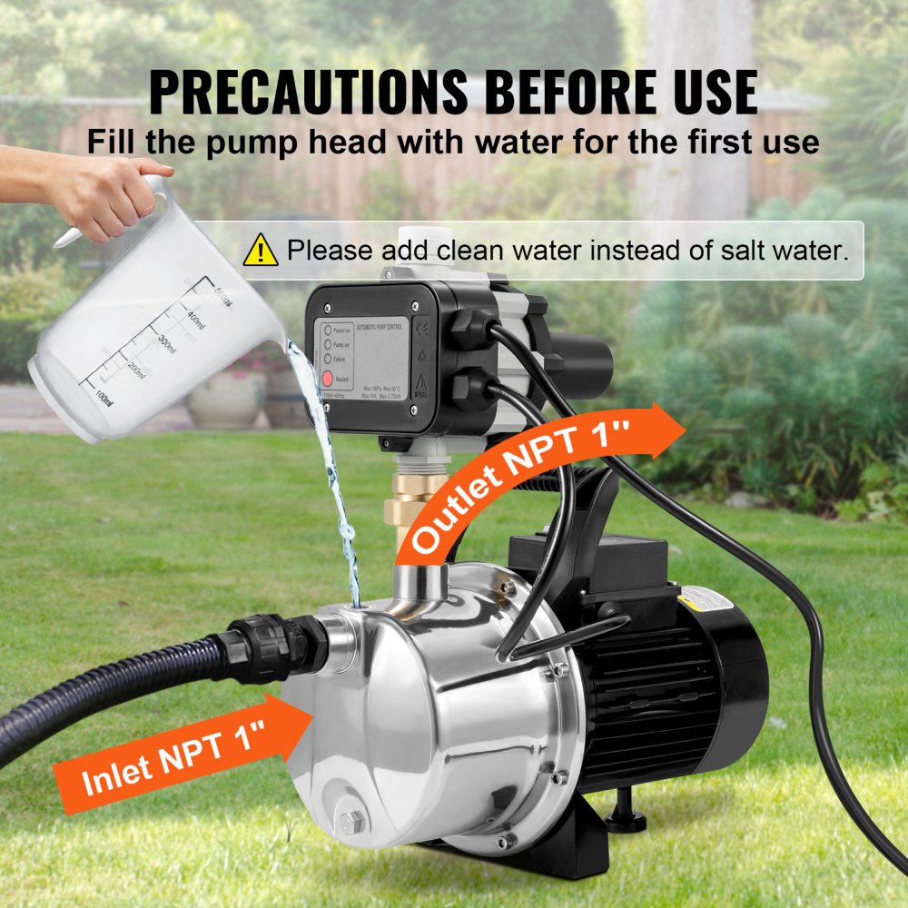 VEVOR Shallow Well Pump Portable Jet Pump w/ Auto Controller 1.5HP ...