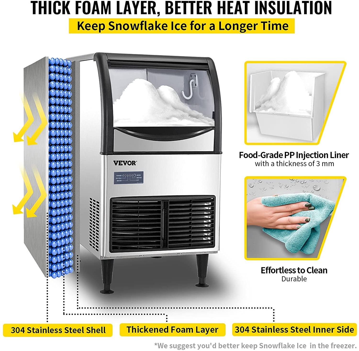 VEVOR 110V Commercial Flake Ice Machine 132LBS/24H, Snowflake Maker