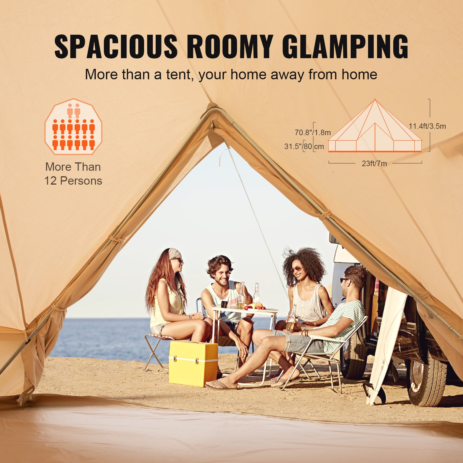 VEVOR 12 Person Canvas Glamping Bell Tent, Breathable Waterproof Large ...