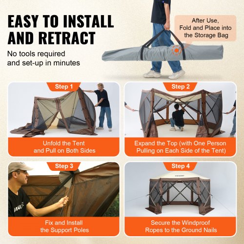 VEVOR Pop Up Gazebo Tent, Pop-Up Screen Tent 6 Sided Canopy Sun