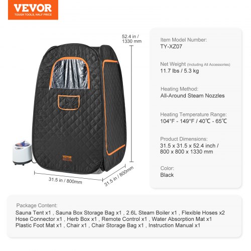VEVOR 1200W Personal Steam Sauna Tent Loss Weight Detox VEVOR 1200W Personal Steam Sauna Tent Loss Weight Detox