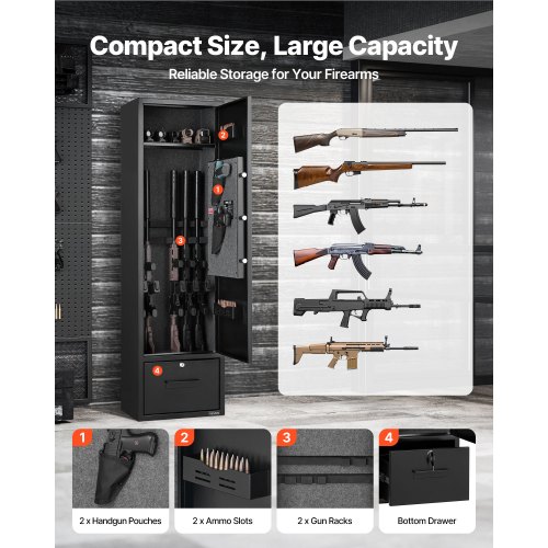 VEVOR 4 Gun Safe Long Gun Cabinet for Rifles & Pistols with Key and ...