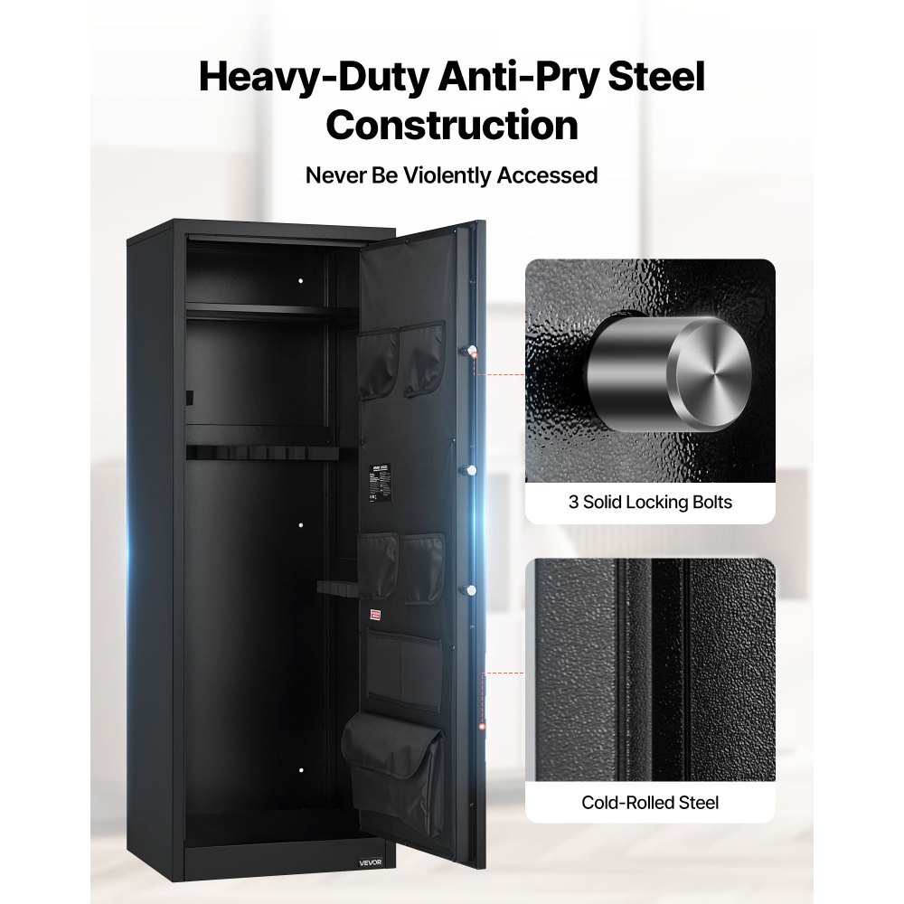 VEVOR 10-12 Gun Safe, Long Gun Cabinet for Rifles and Pistols, Quick ...