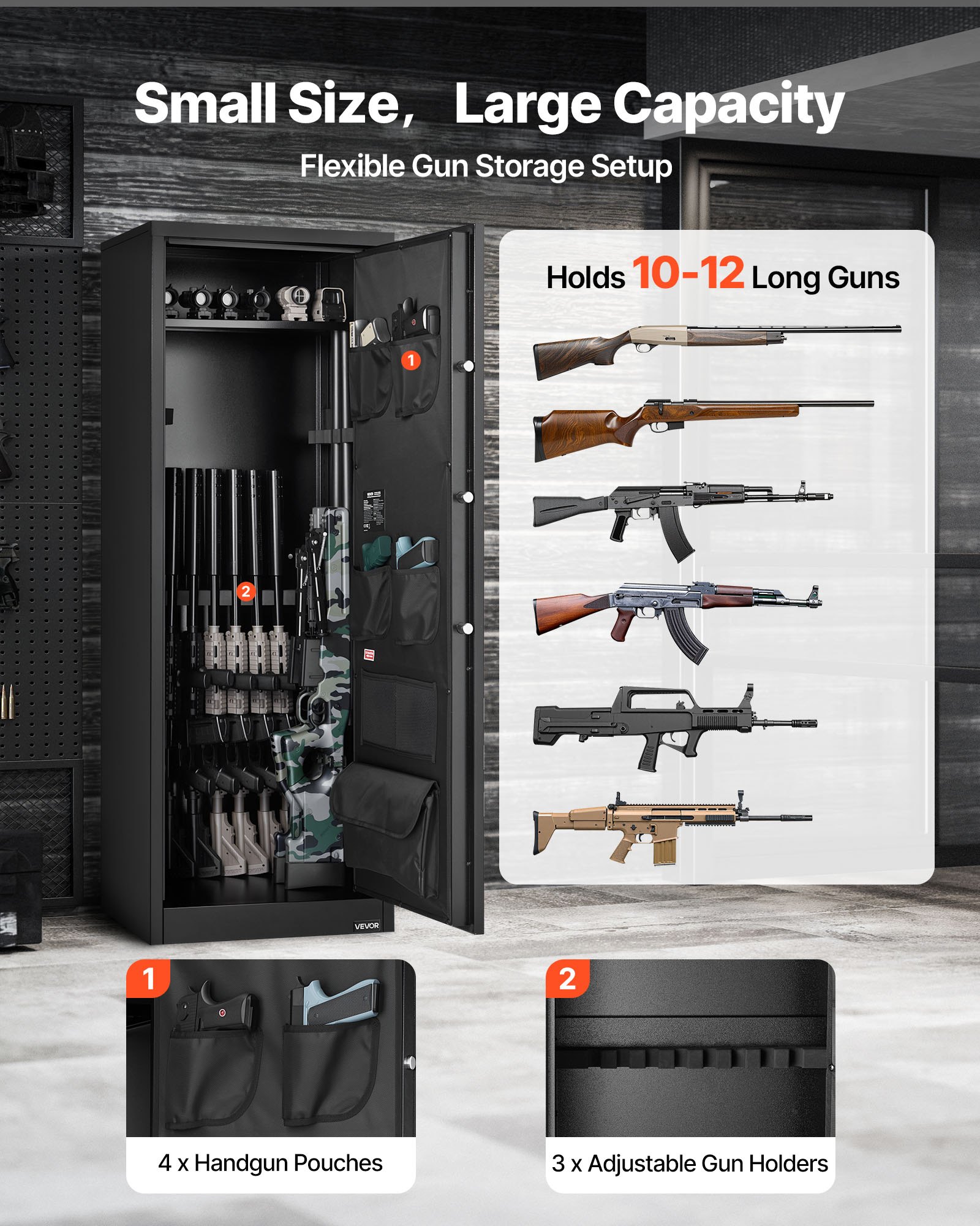 VEVOR 10-12 Gun Safe, Long Gun Cabinet for Rifles and Pistols, Quick ...