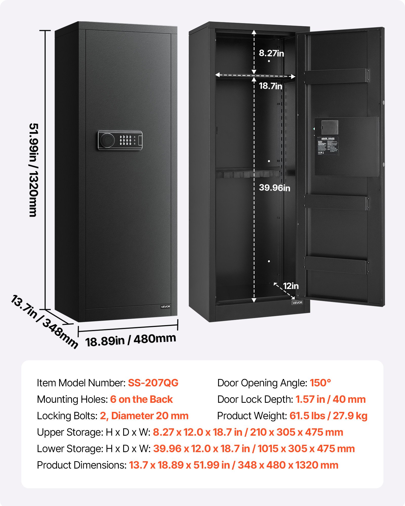 VEVOR 6-8 Gun Safe, Long Gun Cabinet for Rifles and Pistols, Quick ...