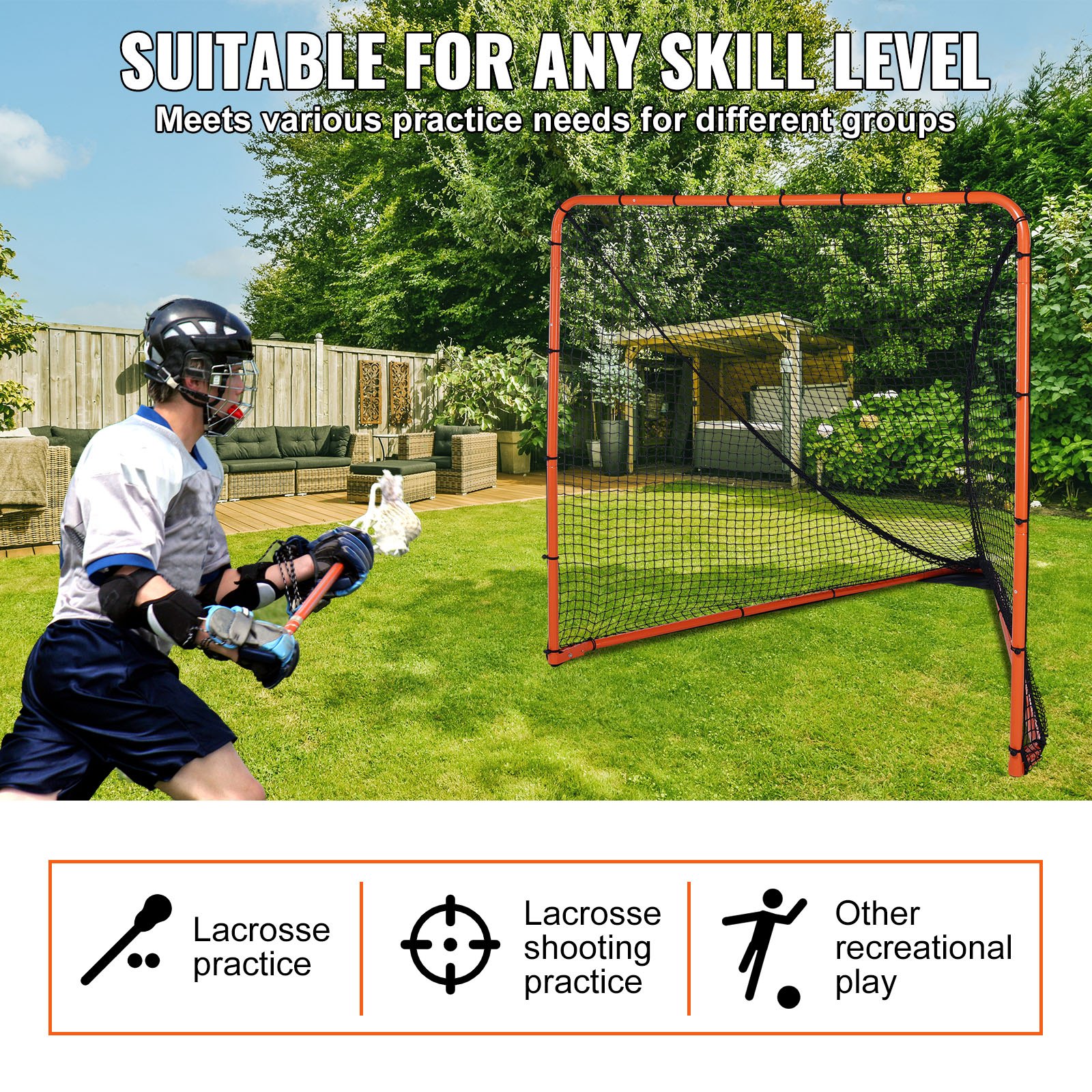 4mm Heavy Duty 6’X6’X7’Lacrosse Replacement Net With 1x Installation Tool And 2x49ft Lacrosse Goal Net Lacing Rope Lacrosse Net For Lacrosse Practice Or Competition Of Backyard Playground