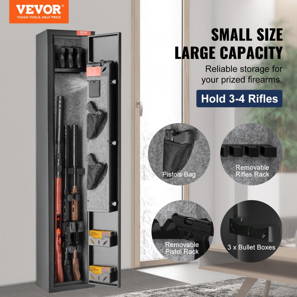 VEVOR 3 Rifles Gun Safe, Rifle Safe with Lock & Digital Keypad, Quick ...