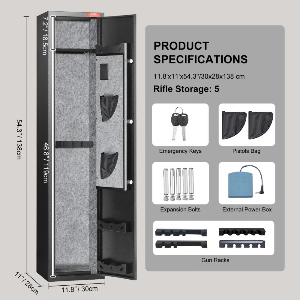 Gun Box Shelf VEVOR 5 Rifles Gun Safe, Rifle Safe with Fingerprint Lock, Quick Access ...