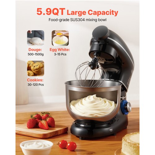 VEVOR 3 in 1 Stand Mixer – 6 QT Bowl, 660 W, 6 + P Speeds