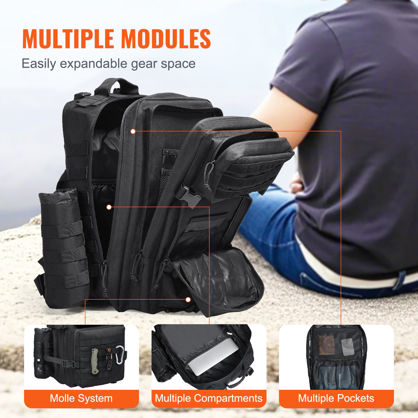 Army Backpack Inside Tactical Backpack 45L Military Backpack with Molle Mode & 3 ...