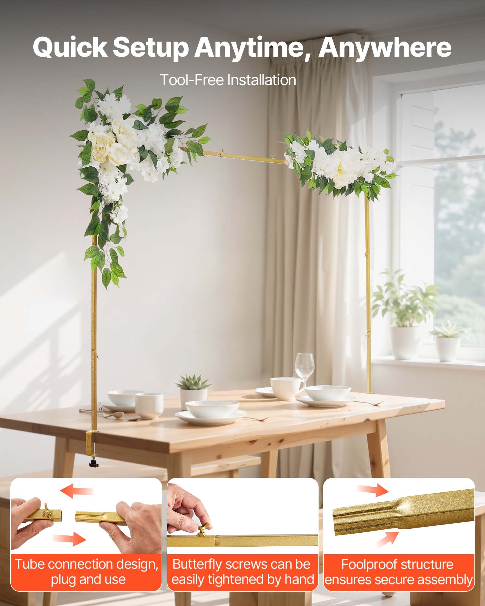 VEVOR Over The Table Rod Stand – 28-98 In, Gold Frame