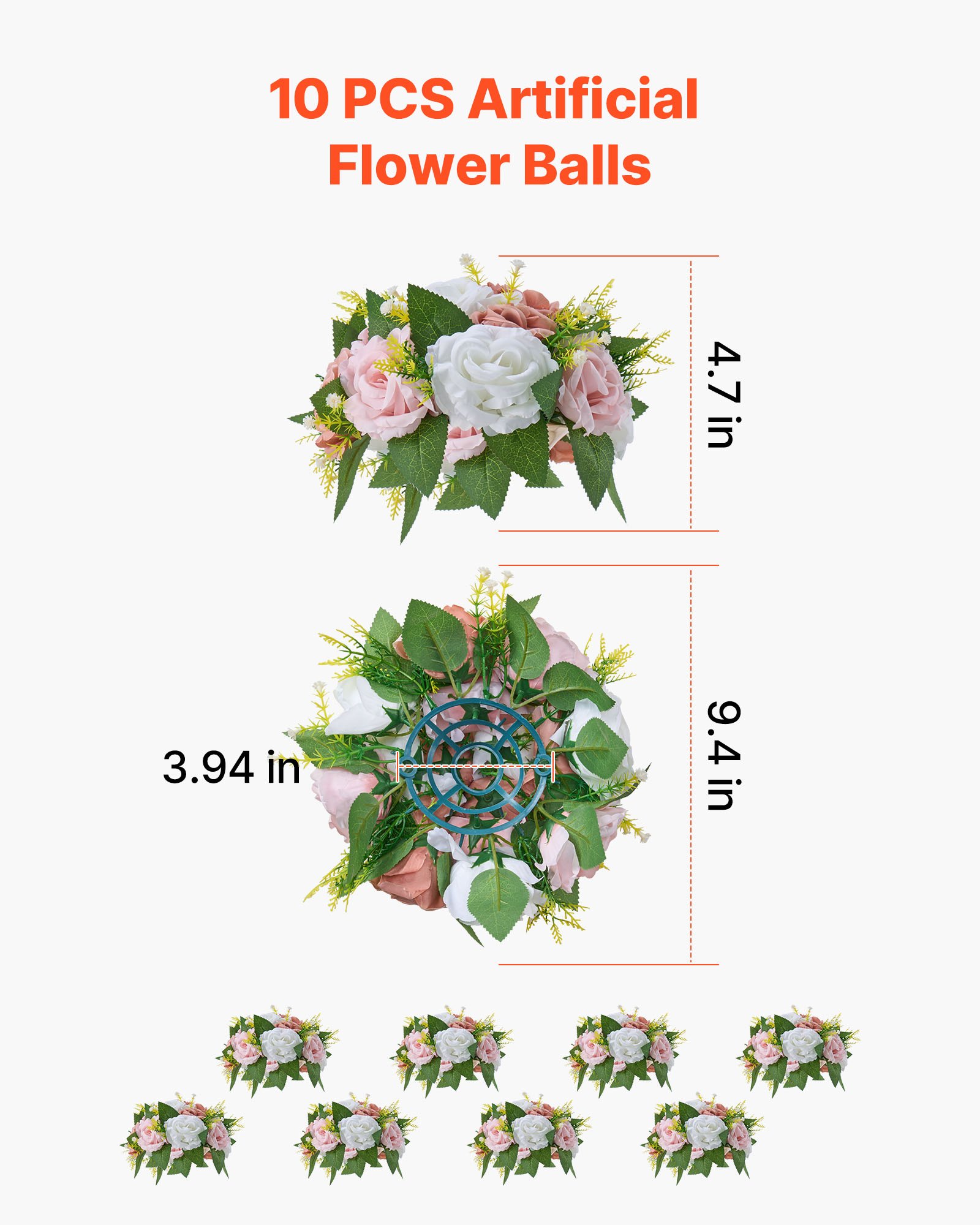 VEVOR Flower Ball Arrangement Bouquet 10PCS, 9.5-Inch Diameter ...