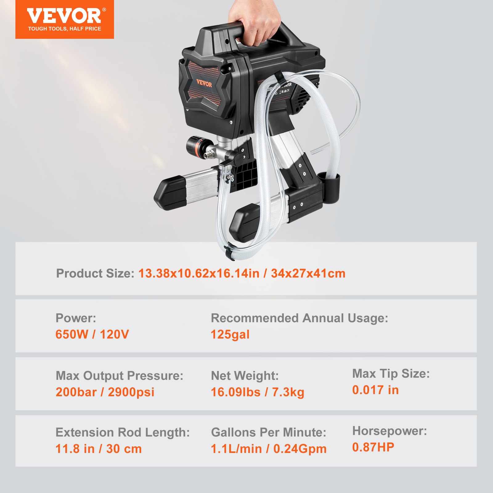 VEVOR Stand Airless Paint Sprayer, 7/8HP 650W High Efficiency Airless ...