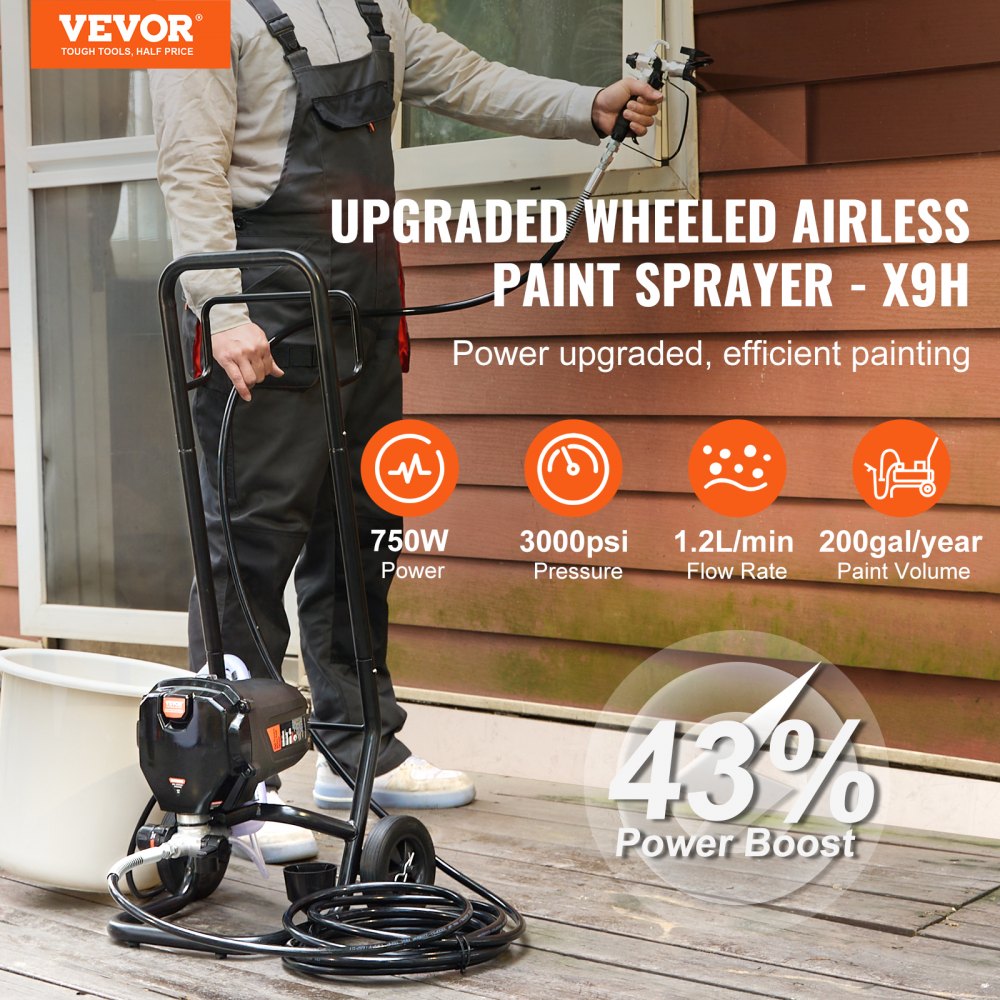 VEVOR Stand Airless Paint Sprayer 750W 3000PSI High Efficiency