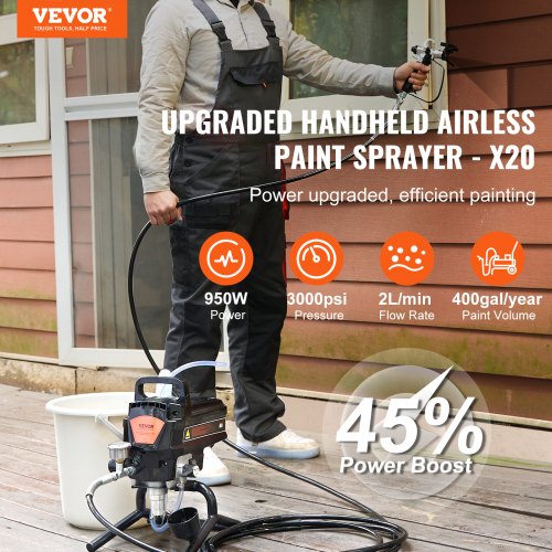 VEVOR Stand Airless Paint Sprayer 950W 3000PSI High Efficiency Electric Airless Sprayer Fine And Even Painting Effect Handheld Paint Sprayers for