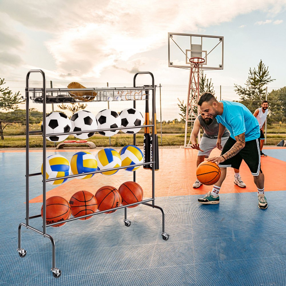 Auto Stack Basketball Rack VEVOR Basketball Rack, 4-Layers Rolling Basketball Shooting Training ...
