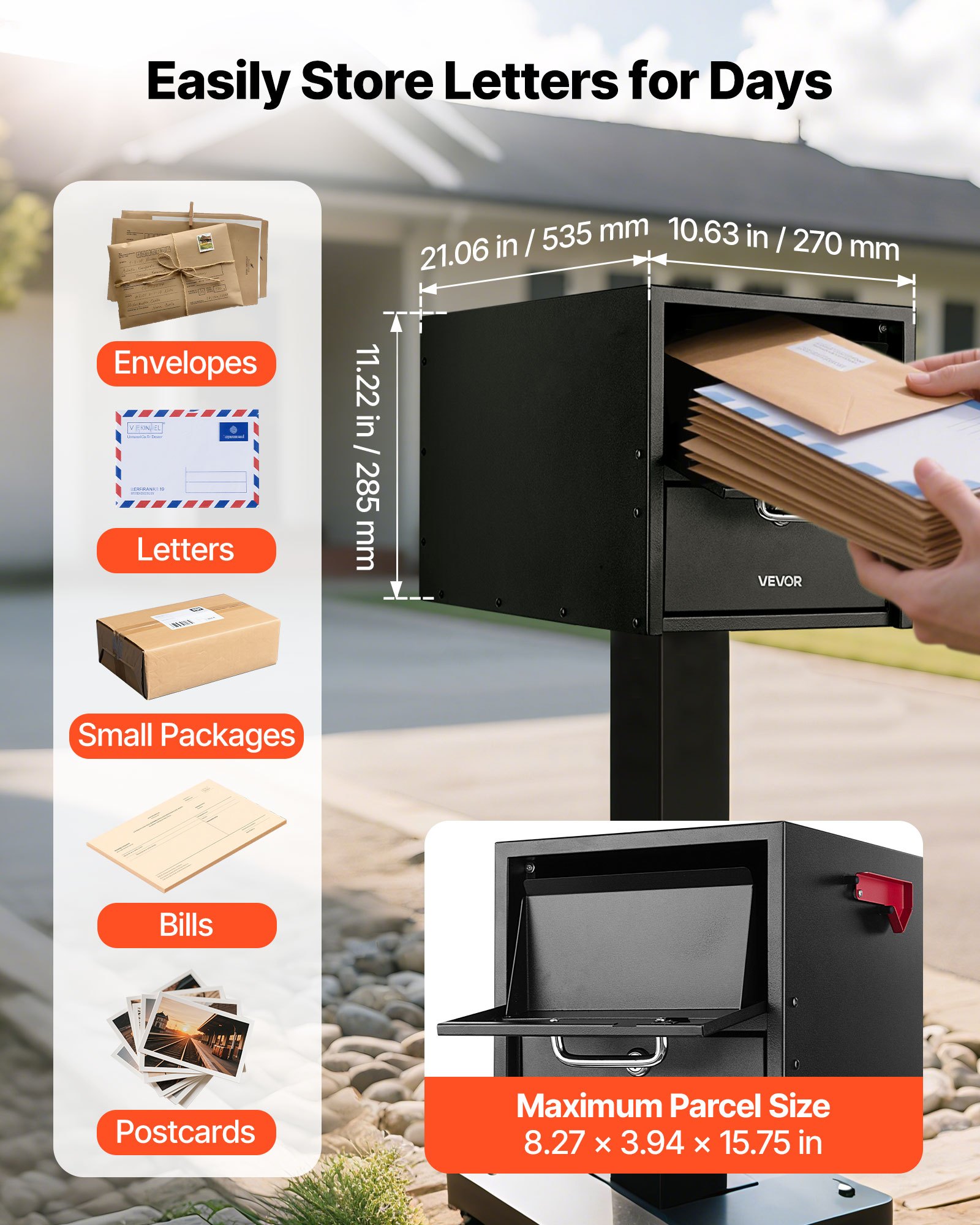 VEVOR Anti Theft Mailbox – 21.06 × 10.63 × 11.22 in.
