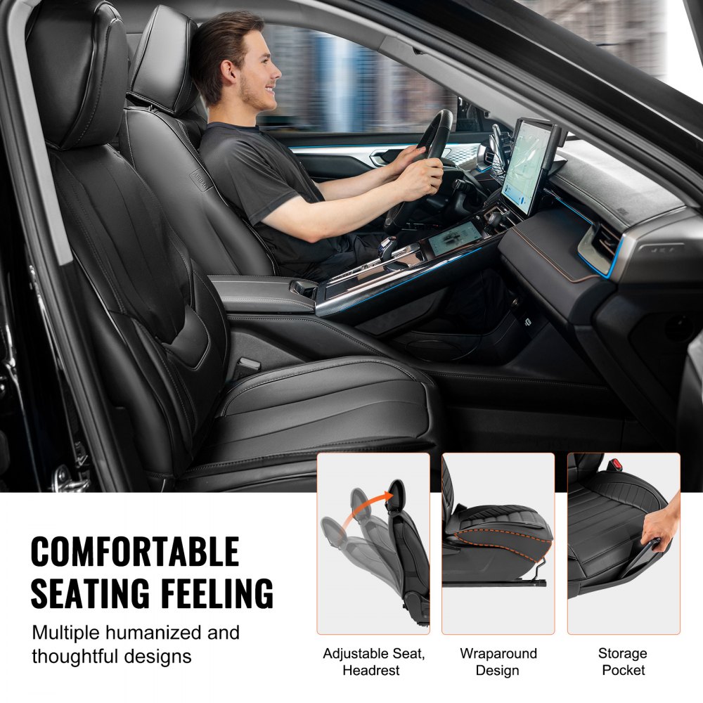 Seat Covers, Universal Car Seat Covers Full Set Seats, Front And Rear Seat, 13pcs Faux Leather Seat Cover, Full Enclosed Design, Detachable Headrest And Airbag Compatible, For Most Car SUV Truck