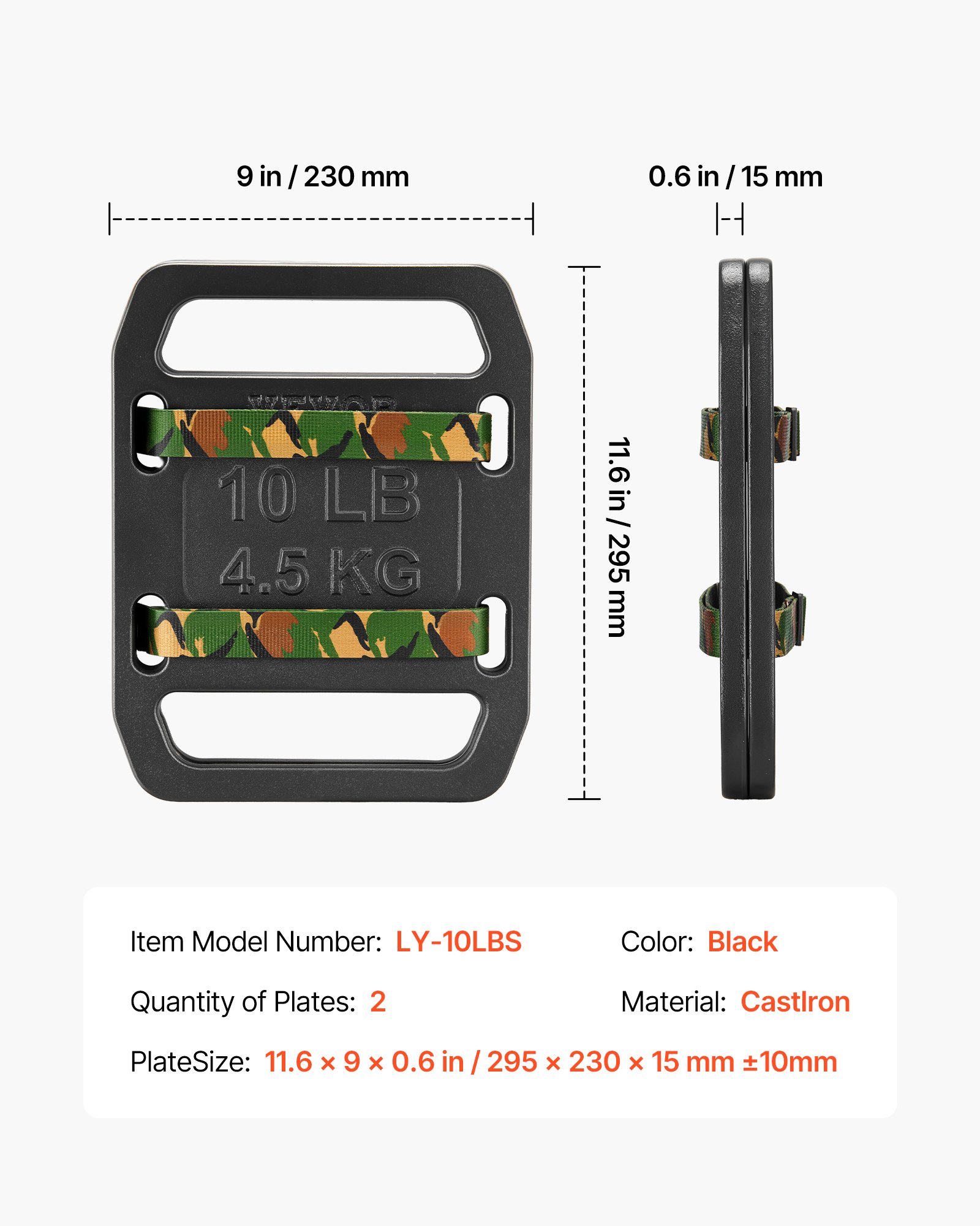 VEVOR Cast Iron Ruck Weights for Backpack, 10LB Pair Ruck Plate, Weight ...