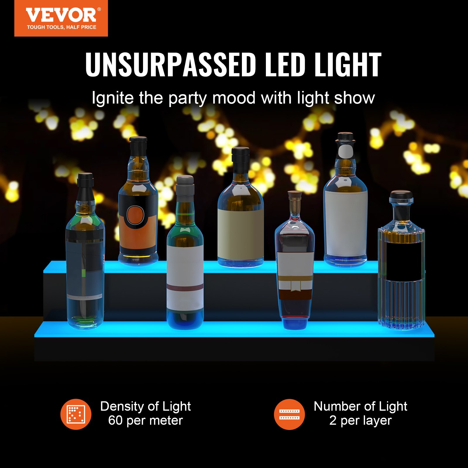 VEVOR LED Lighted Liquor Bottle Display, 2 Tiers 30 Inches, Illuminated ...