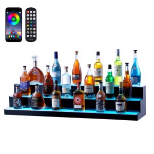 Présentoir à Bouteilles Lumineux LED - 3 Niveaux En Bois Pour 12 Bouteilles - Rangement élégant Pour Bar Ou Maison