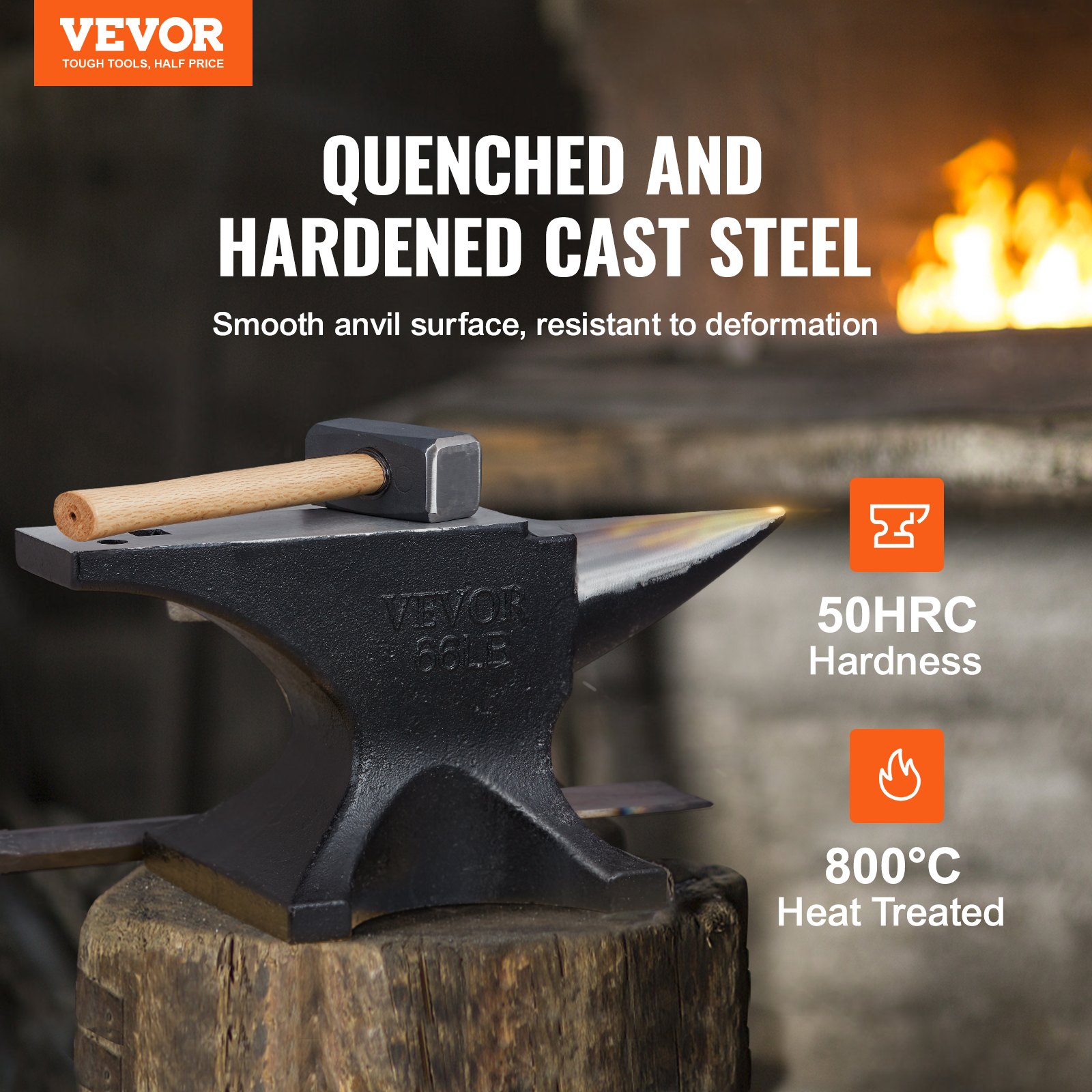 VEVOR Single Horn Anvil, 66Lbs Cast Steel Anvil, High Hardness Rugged ...