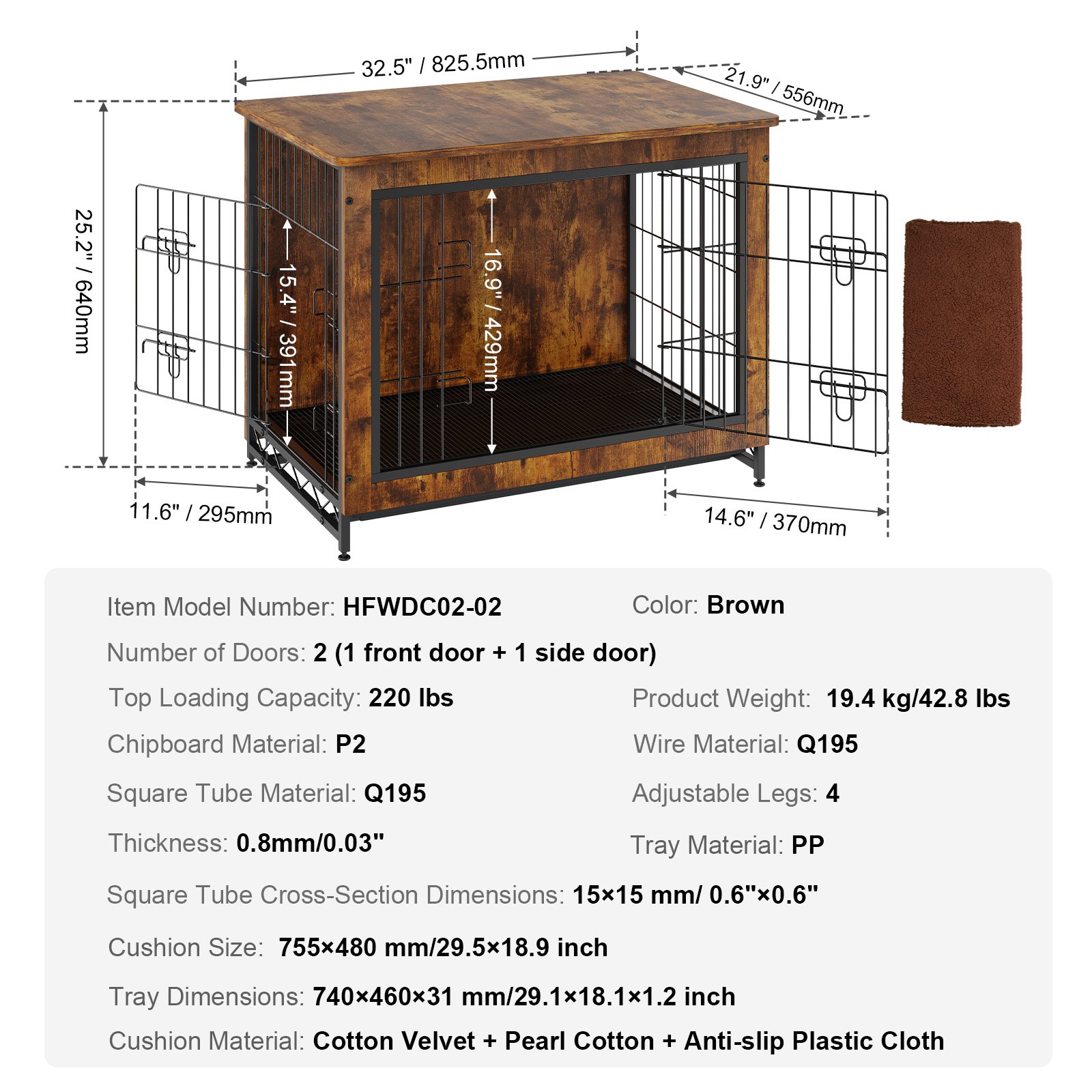 VEVOR Dog Crate Furniture, 32 inch Wooden Dog Crate with Double Doors ...