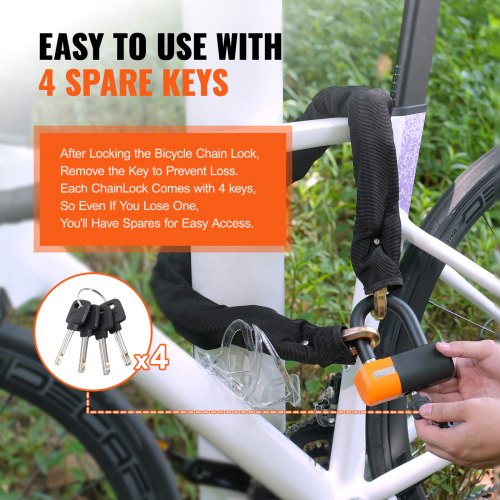 Cycle Chain Lock VEVOR Bike Chain Lock 3.28FT Heavy Duty Bike Lock Anti-Theft Bicycle ...