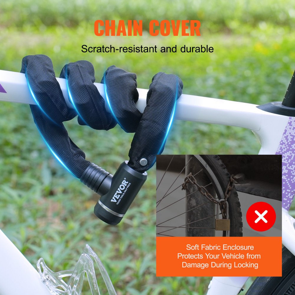 Cycle Chain Lock VEVOR Bicycle Chain Lock With Key – 3.94 Ft, 10mm Steel