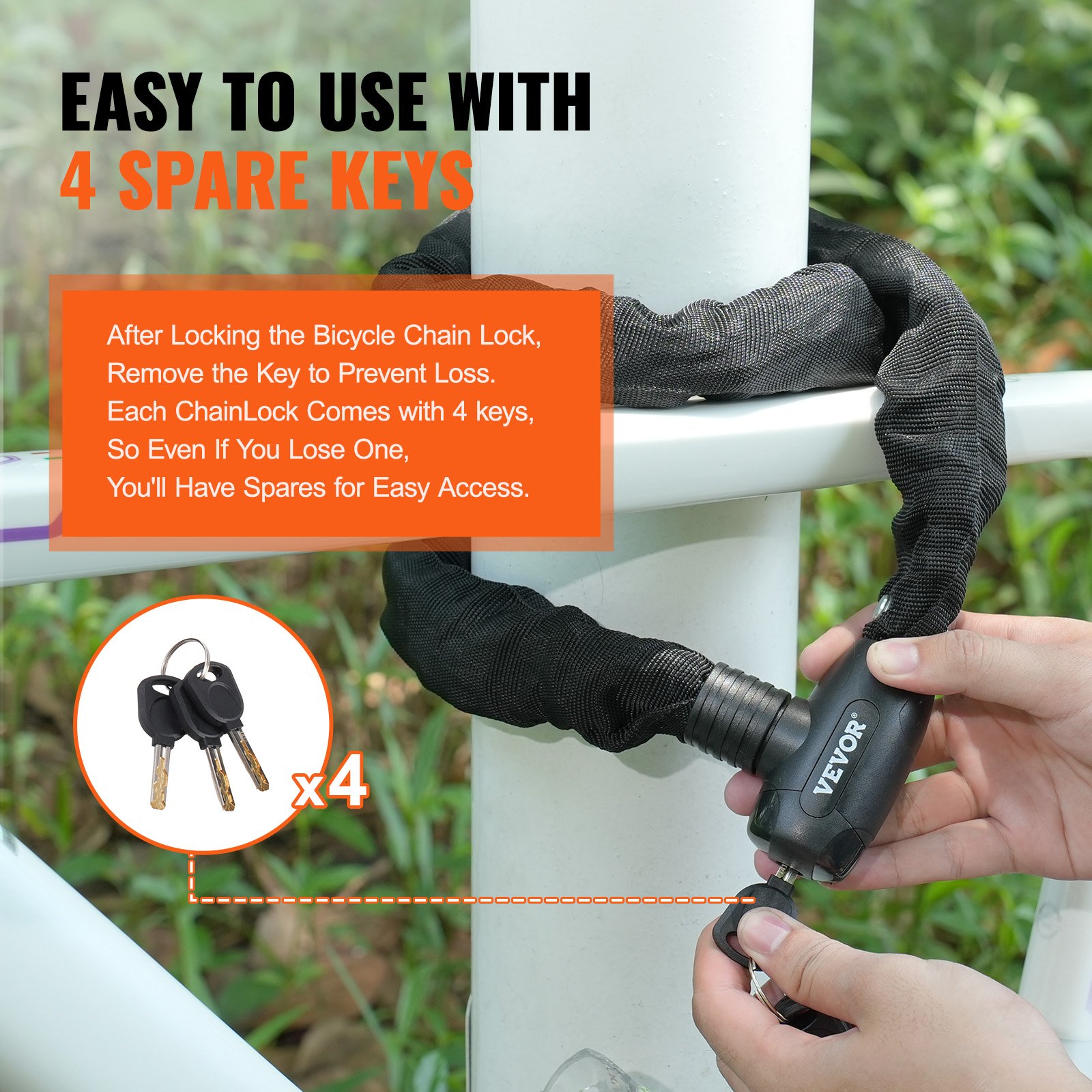 VEVOR Bike Chain Lock, 3.94 Ft Combination Bicycle Chain Lock with 4 ...