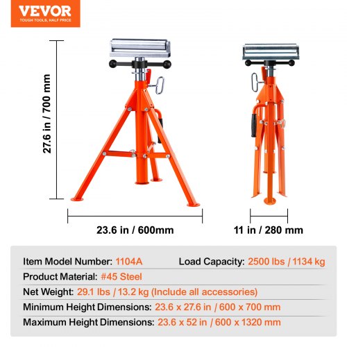 VEVOR Roller Stand, Heavy Duty 2500 LBS Load Capacity, 27.6