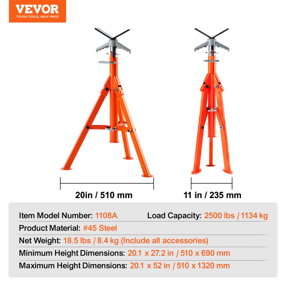 Pipe Tree Stand VEVOR Pipe Stand, 2500LBS Heavy Duty Pipe Jack Stands, 27.2