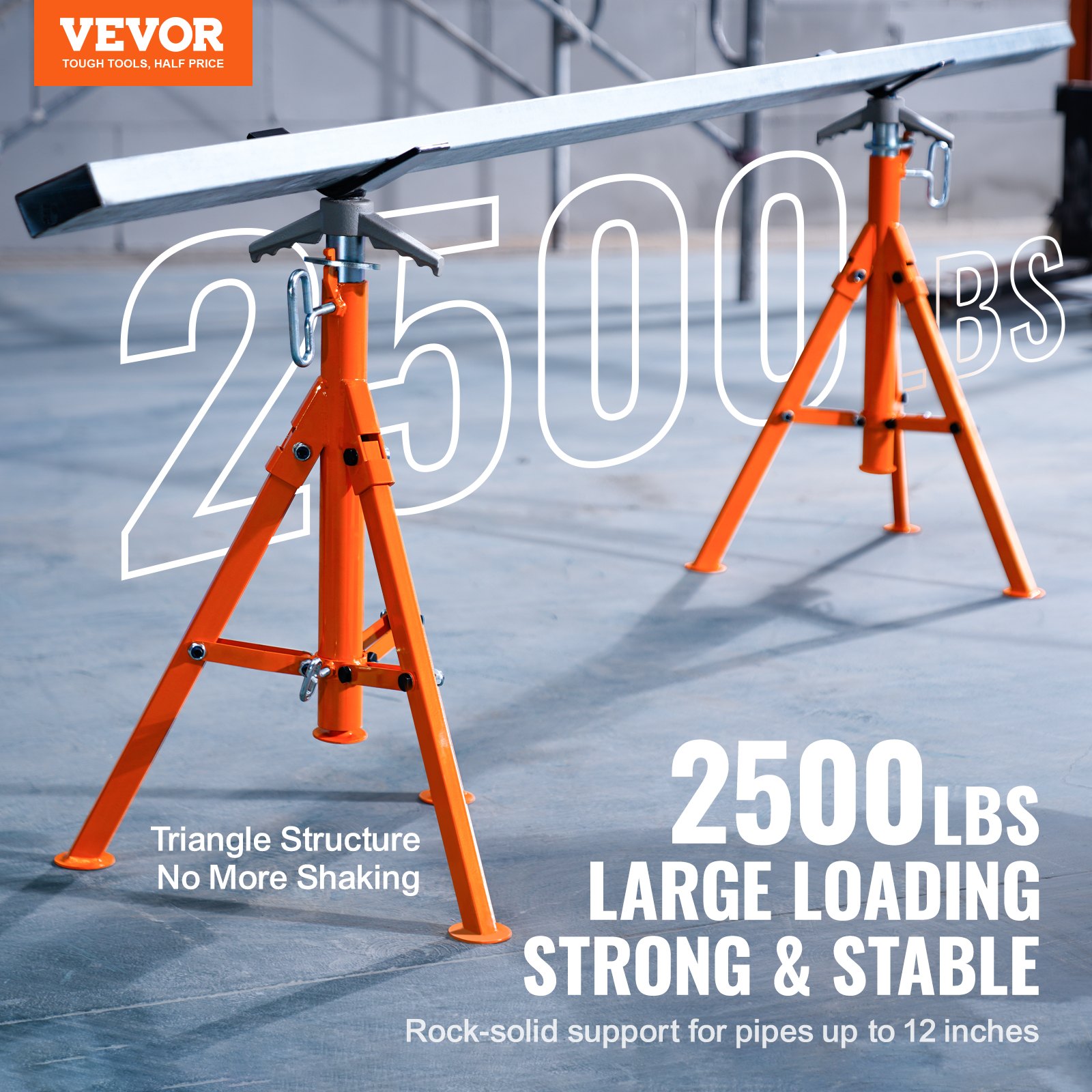 VEVOR Pipe Stand, 2500LBS Heavy Duty Pipe Jack Stands, 27.2"-52" Height ...