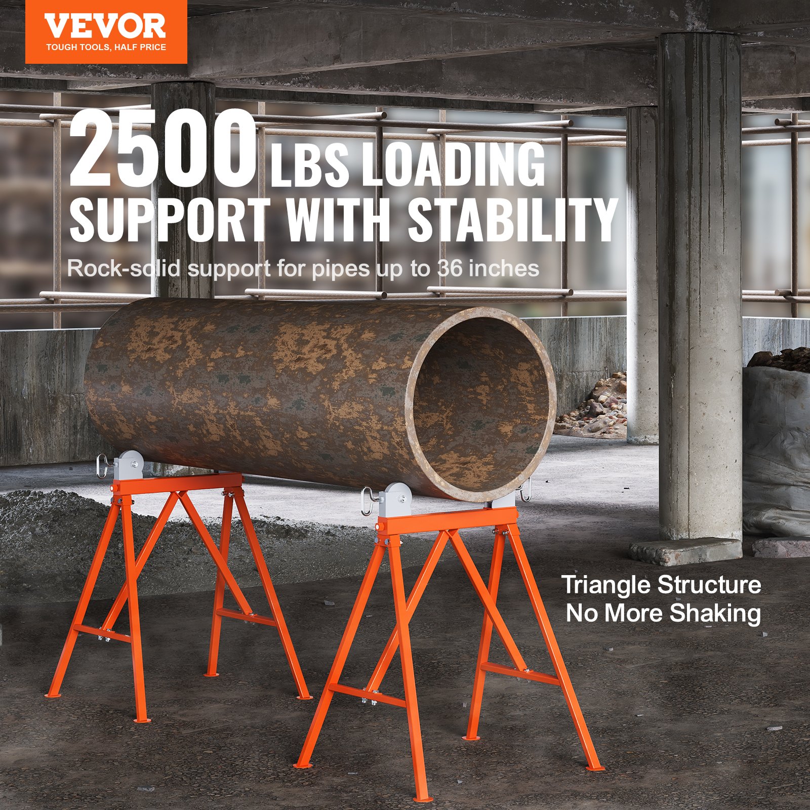 VEVOR Pipe Stand with Roller Head 2500 LBS Load for 2-36 inches Pipes ...