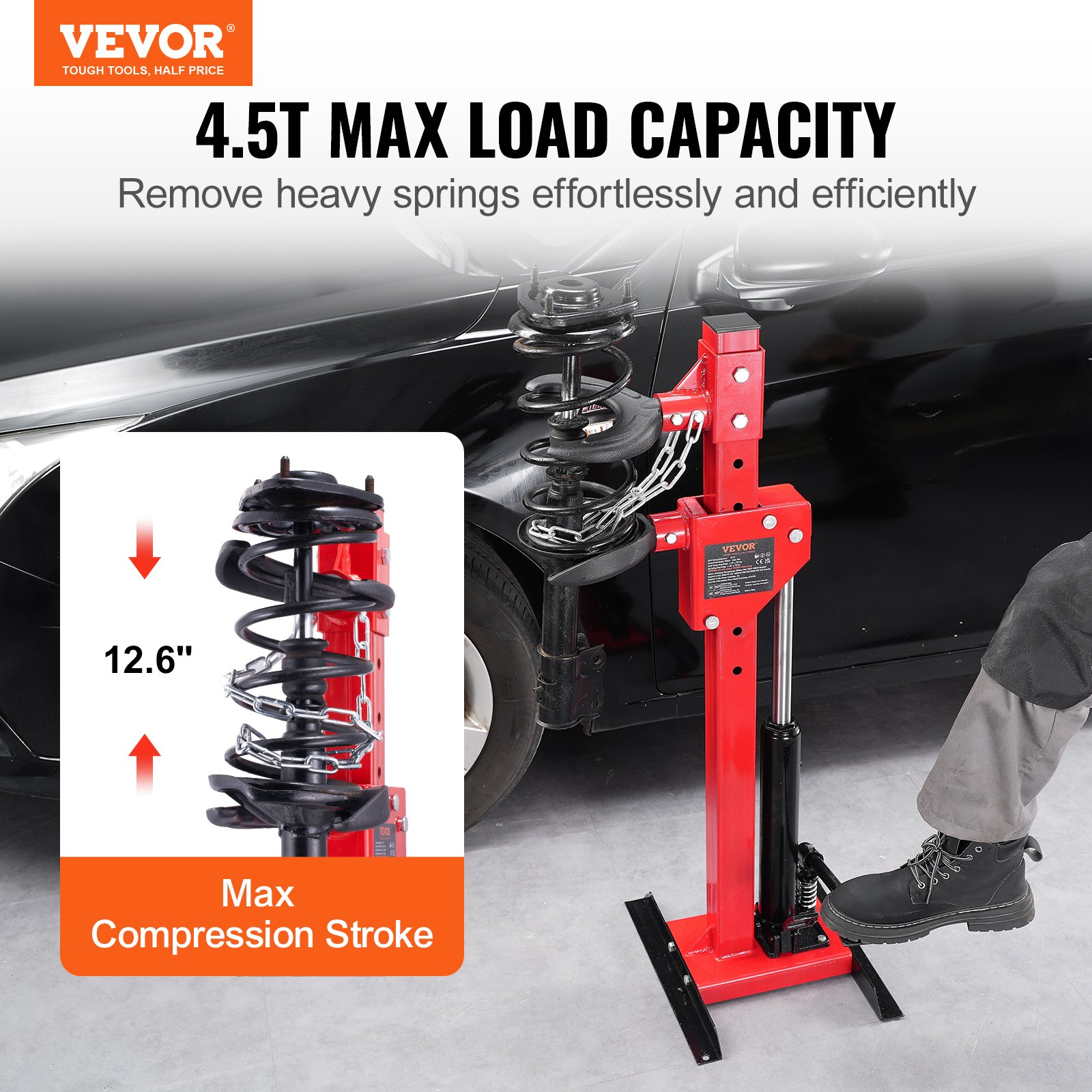 VEVOR Strut Spring Compressor, 4.5 Ton/9920 LBS Hydraulic Jack Capacity, 1 Ton Rated Compression