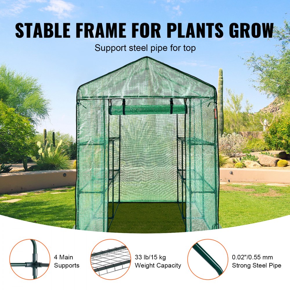 VEVOR Walk-in Green House, 4.6 x 4.6 x 6.6 ft , Greenhouse with Shelves ...