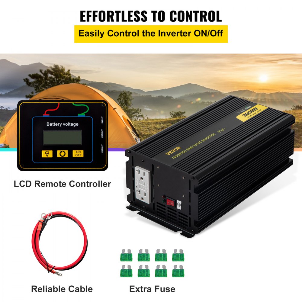 VEVOR Power Inverter 2000W 4000W 12V DC to 110V 120V AC GFCI Outlet LCD ...