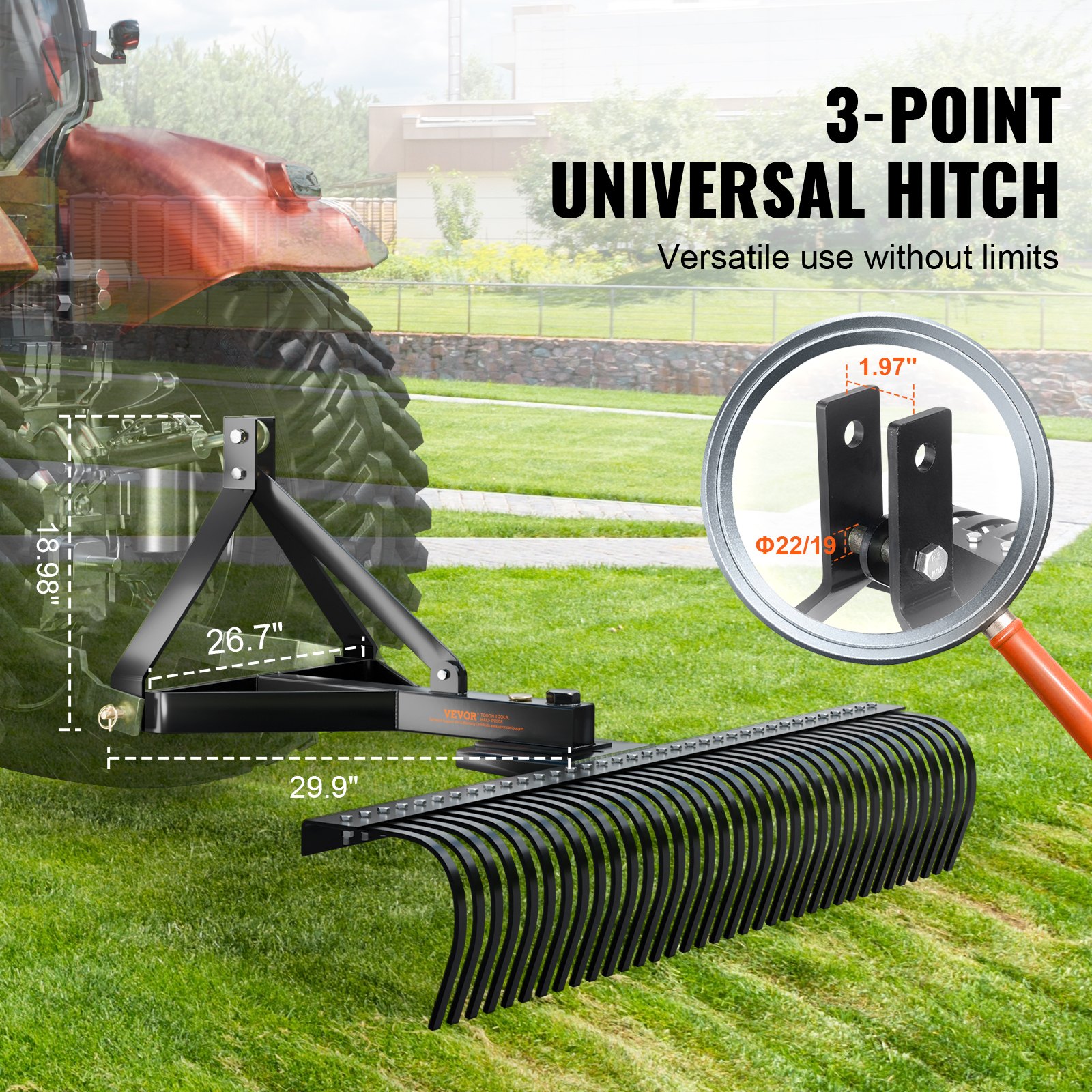 40inch Tine Tow Dethatcher For Lawn Tractor, Tow Behind Dethatcher Sweeper Garden Grass Tractor Rake Removes Thatch From Large Lawns, Riding Lawn
