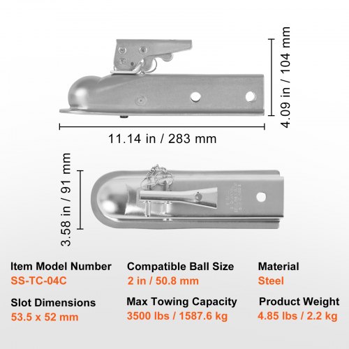 thumbnail image 2 of Buy YEOPGYEON Straight Tongue Trailer Coupler 2 Ball 2 Channel Width 3500 Lbstrailer Tongue Coupler 2 of 9