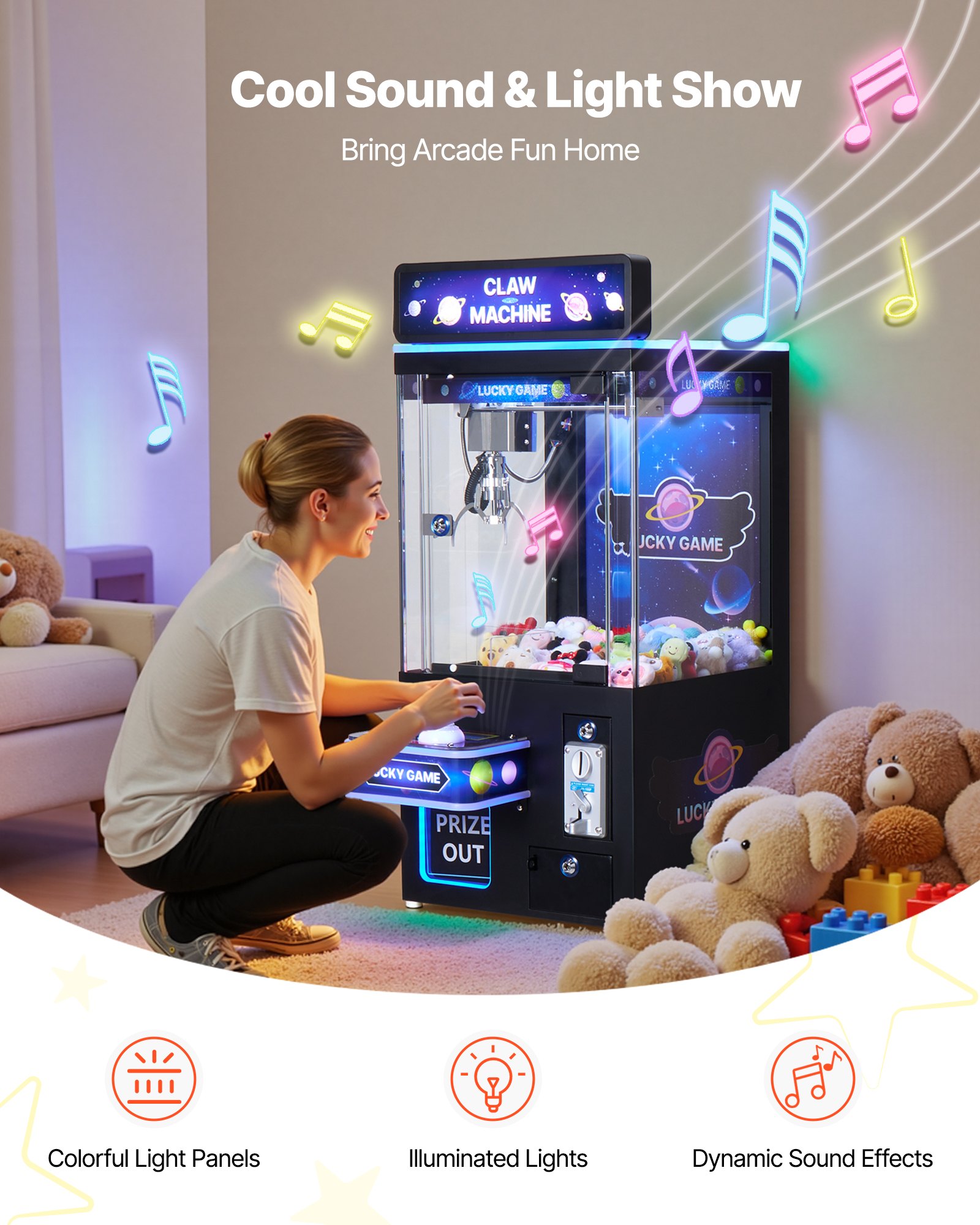 Roar Machine Game VEVOR Claw Crane Machine, Medium-Sized Arcade Game Machine with Light ...