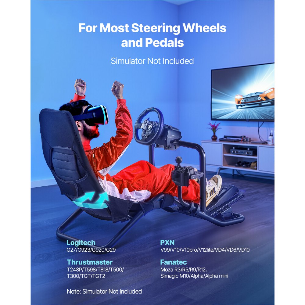 Stojan na závodní volant VEVOR, robustní integrovaný stojan na volant pro simulátor, vhodný pro pedály Logitech G25, G27, G29, G920, G923, Thrustmaster T300RS, TX F458, T500RS, T3PA-PRO (F1/GT) a CSR, černý - miniatura 2