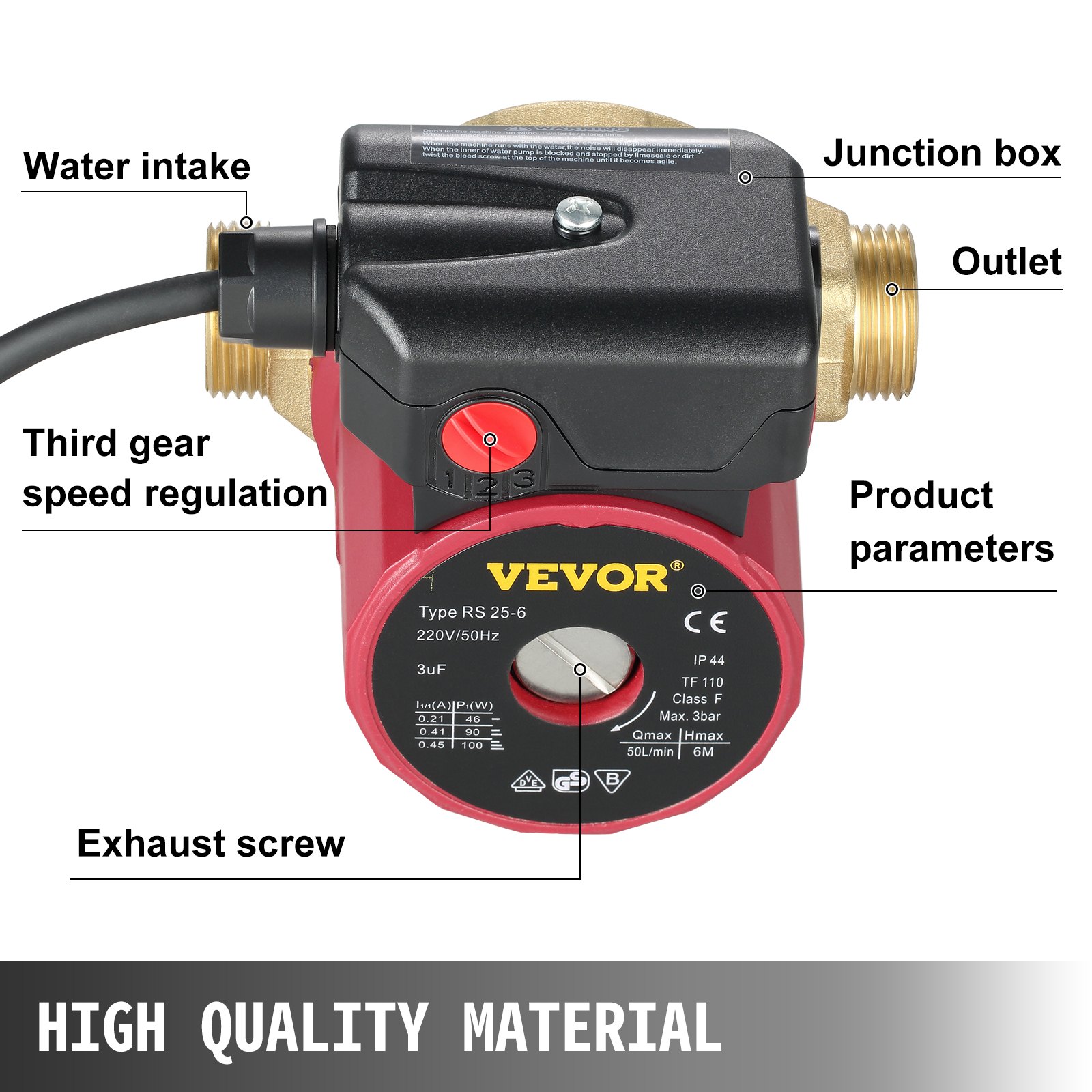 Vevor Vevor Hot Water Circulation Pump 0 6 Inch 220v 5 3 Gpm 90w Water