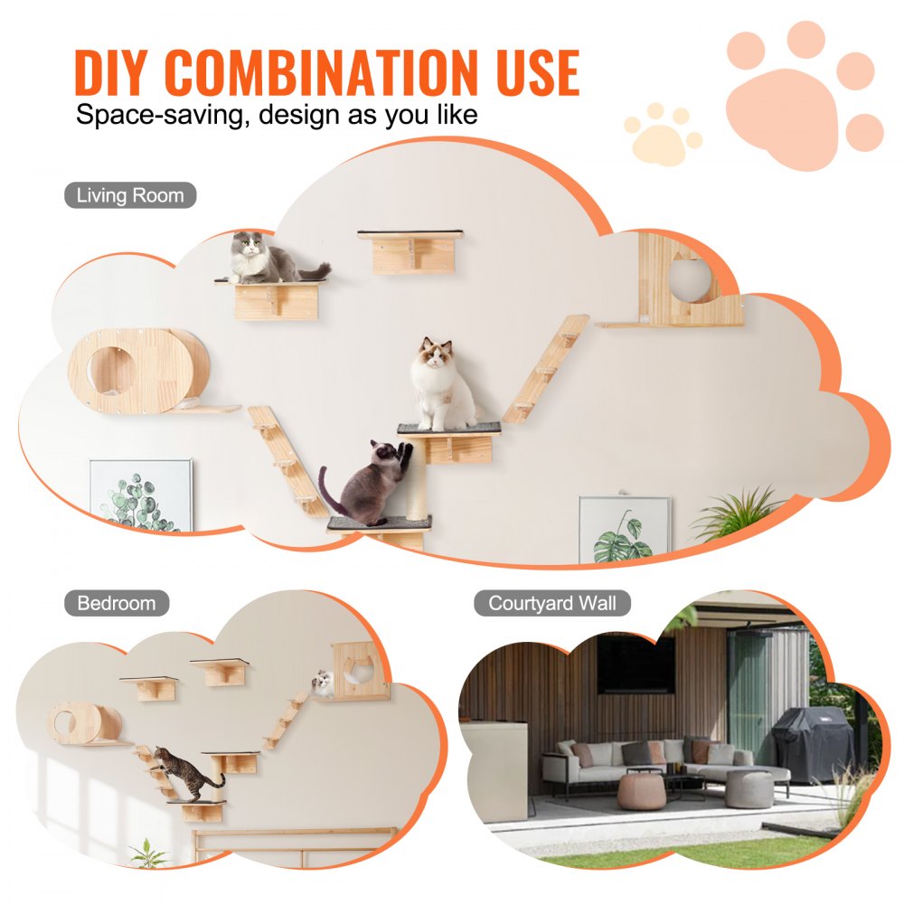 VEVOR Wall Mounted Cat Shelves Tree with Jumping Boards Nests Hammock ... - Cat Shelves For Cat View Observation Decks
