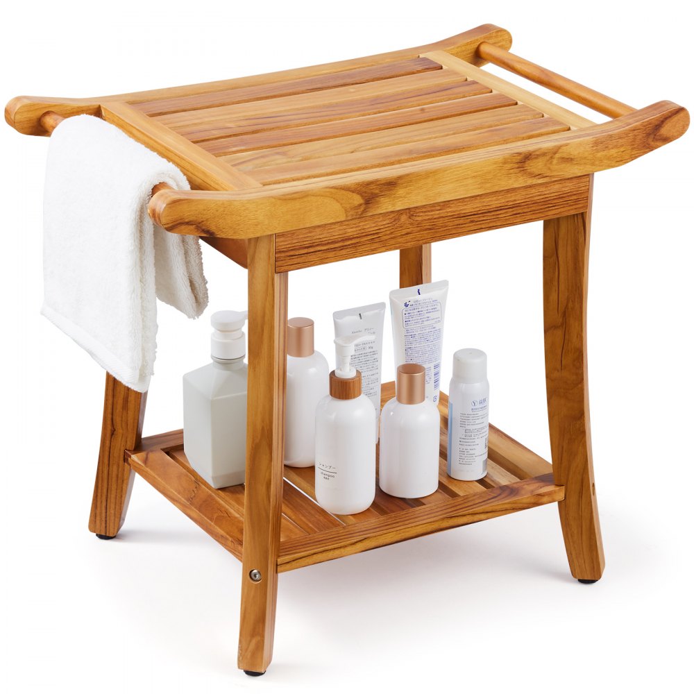 VEVOR Teak Shower Bench 22 x 14.4 x 18.5 in Wood Shower Stool Chair for ...