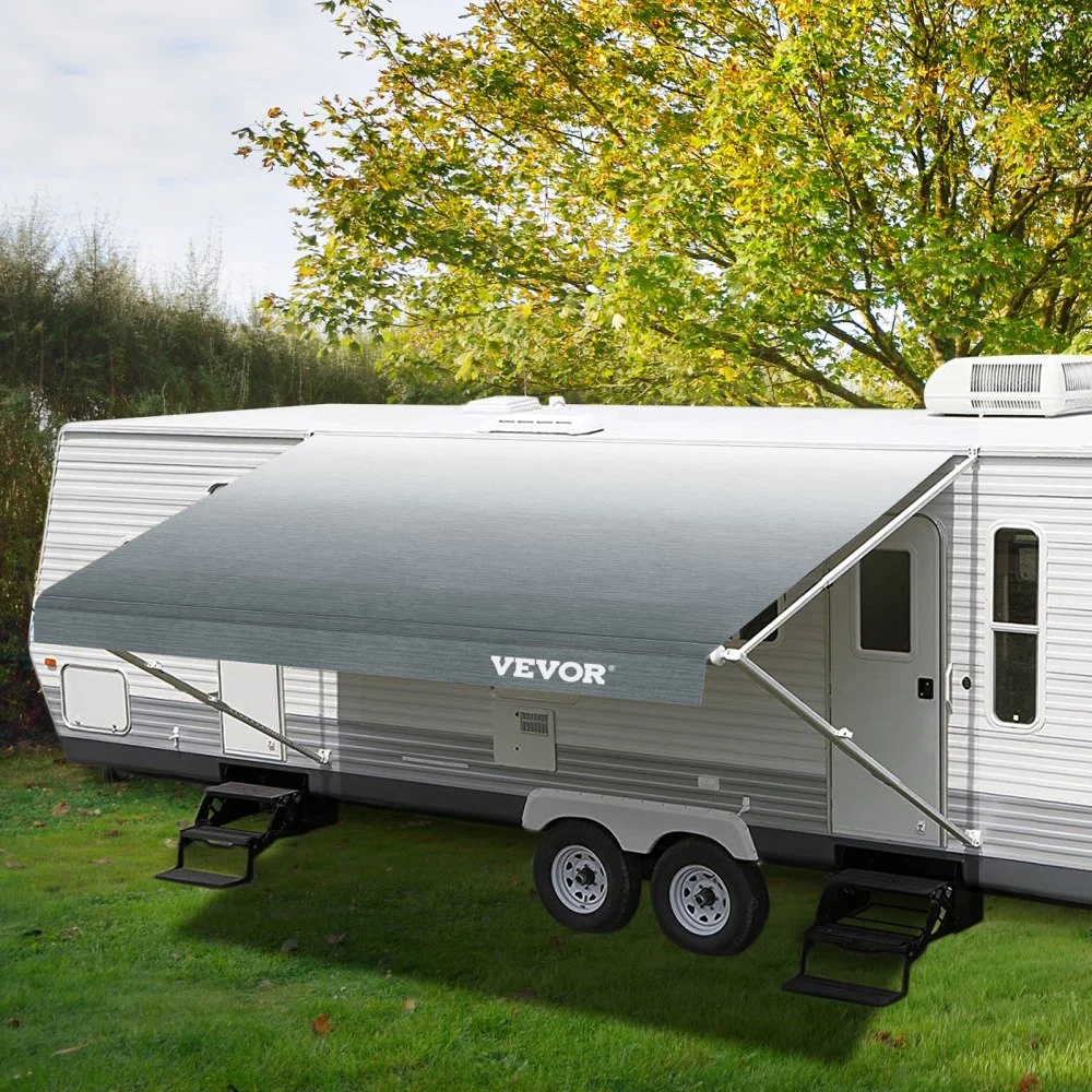 VEVOR RV Awning, Awning Replacement Fabric 15 FT, Gray Fade RV Awning ...